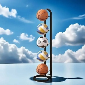 Stojak na 5 piłek półka organizer przechowywanie piłek pionowy czarny