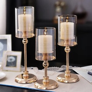 ELEGANCKI ZESTAW 3 SZTUK ZŁOTYCH SZKLANYCH ŚWIECZNIKÓW ŚWIECZNIK ZŁOTY