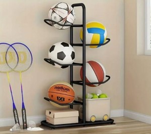 Stojak na 5 piłek Super JAKOŚĆ półka organizer przechowywanie piłek czarny