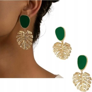 ELEGANCKIE KOLCZYKI LIŚĆ MONSTERA POZŁACANE