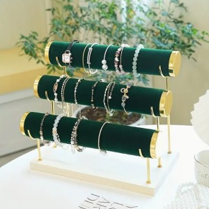 EKSPOZYTOR STOJAK NA BIŻUTERIĘ ZEGARKI BRANSOLETKI 3 POZIOMY ZIELONY