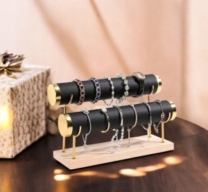 EKSPOZYTOR STOJAK NA BIŻUTERIĘ ZEGARKI BRANSOLETKI 2 POZIOMY CZARNY