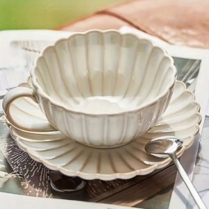 Zestaw elegancka Filiżanka i spodek do herbaty kawy ceramika BIAŁY duży