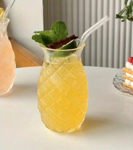 ZESTAW 2xSZKLANKA W KSZTAŁCIE ANANASA SZKLANE SŁOMKI SZKLANKA KOKTAJLI SOK