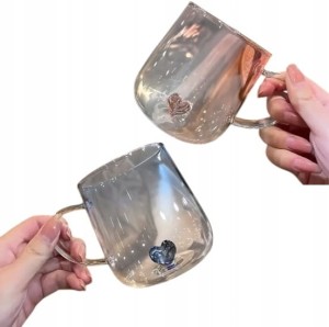 2 SZT. SZKLANY KUBEK DO KAWY HERBATY SZKLANKI RÓŻ I NIEBIESKA SERCE PARA