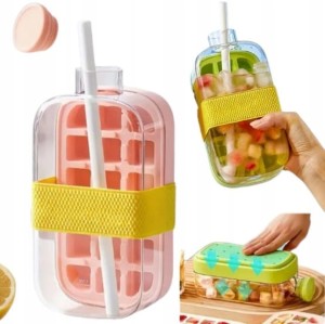 Pojemnik na lód forma butelka na wodę na kostki lodu kostkarka 2w1 RÓŻOWY