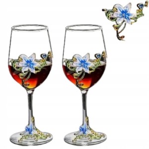ZESTAW UPOMINKOWY KIELISZEK DO WINA NIEBIESK LILIA KIELISZKI OZDOBN PREZENT
