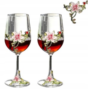 ZESTAW UPOMINKOWY KIELISZEK DO WINA RÓŻOWA LILIA KIELISZKI OZDOBN PREZENT
