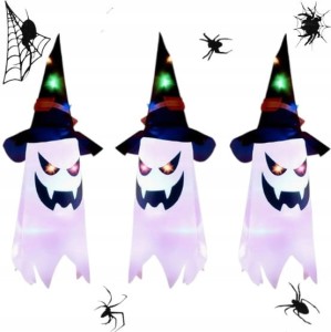 Dekoracja Halloween LED świetlna DUCH CZAROWNIK zestaw 3szt. świecąca ozdob