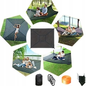 Wieloosobowy DUŻY kwadratowy hamak camping trekking ogród CZARNY 3x3m