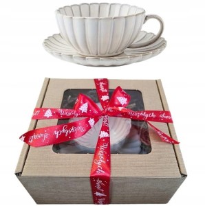 Zestaw upominkowy 1 szt. Filiżanka 250ml+spodek +pudełko+wypełniacz+wstążka