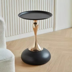 Stolik Kawowy Boczny Okrągły Czarny Złoty Metalowy Nowoczesny 55cm