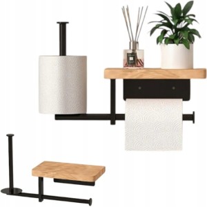 Uchwyt Na Papier Toaletowy Wieszak Czarny Loft półka+2 uchwyty przylepny