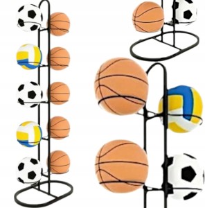 Stojak na 10 piłek półka organizer przechowywanie piłek obustronny czarny