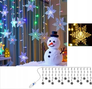 GIRLANDA KURTYNA ŚWIETLNA LAMPKI CHOINKOWE 96 LED/4M PŁATKI ŚNIEGU ŚWIĘTA
