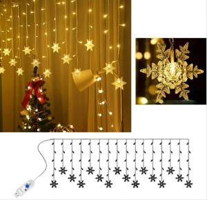 GIRLANDA KURTYNA ŚWIETLNA LAMPKI CHOINKOWE 96 LED/4M PŁATKI ŚNIEGU ŚWIĘTA