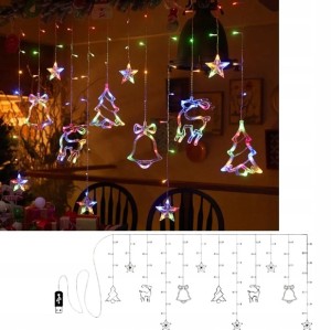 GIRLANDA KURTYNA ŚWIETLNA LAMPKI CHOINKOWE CHOINKA RENIFER DZWONKI 3.5M