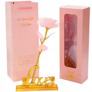 Zestaw Wieczna Róża z Podstawką LOVE Pudełko Prezentowe Torebka Walentynki