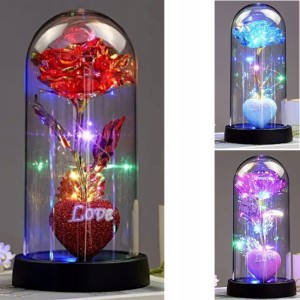 WIECZNA RÓŻA W SZKLE LED Z SERCEM LOVE PREZENT DZIEŃ KOBIET MATKI ŻONY