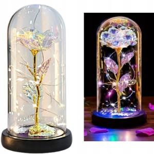 WIECZNA RÓŻA W SZKLE LED ŚWIECĄCA PREZENT DZIEŃ KOBIET MATKI BABCI WALENTYN