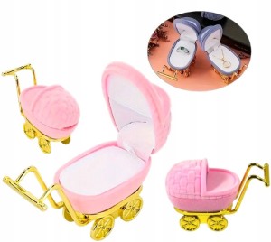Pudełko na pierścionek chrzciny baby shower ślub prezent wózek obrączkę