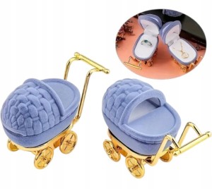Pudełko na pierścionek chrzciny baby shower ślub prezent wózek obrączkę