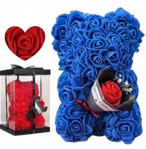 Miś kwiatowy z róż różany z Bukietem Pudełko Prezentowe Walentynki Róże