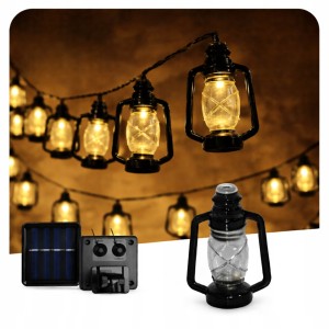 LAMPKI SOLARNE ZEWNĘTRZNE LATARNIA RETRO 5M LAMPKI LED GIRLANDA SOLAR