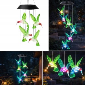 LAMPKI SOLARNE ZEWNĘTRZNE LAMPI LED KOLIBRY RGB SOLAR WISZĄCE OGRODOWE ZIEL