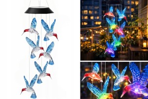 LAMPKI SOLARNE ZEWNĘTRZNE LAMPI LED KOLIBRY RGB SOLAR WISZĄCE OGRODOWE NIEB