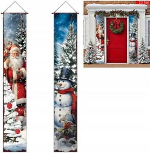 Baner świąteczny zestaw Mikołaj i Bałwan 180×30cm dekoracja na drzwi