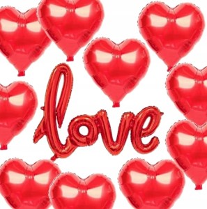 Zestaw 11szt Balon foliowy LOVE duży hel powietrze czerwony walentynki deko