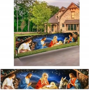 Baner świąteczny Boże Narodzenie 45x200cm na ogrodzenie taras Szopka Bożona