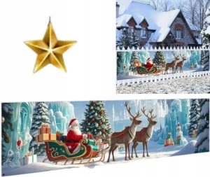 Baner świąteczny Boże Narodzenie 45x200 cm na ogrodzenie taras Mikołaj