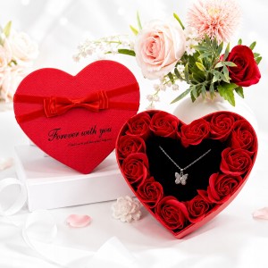 Flower Box Serce Czerwone Róże Premium Pudełko na Prezent Biżuterię