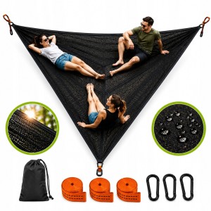 Wieloosobowy DUŻY trójkątny hamak camping trekking ogród CZARNY 400x400x400
