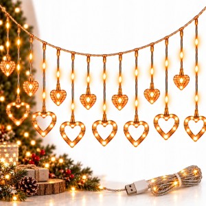 GIRLANDA LED KURTYNA ŚWIETLNA LAMPKI SERCA 3.5M USB DEKORACJA WESELE ŚLUB